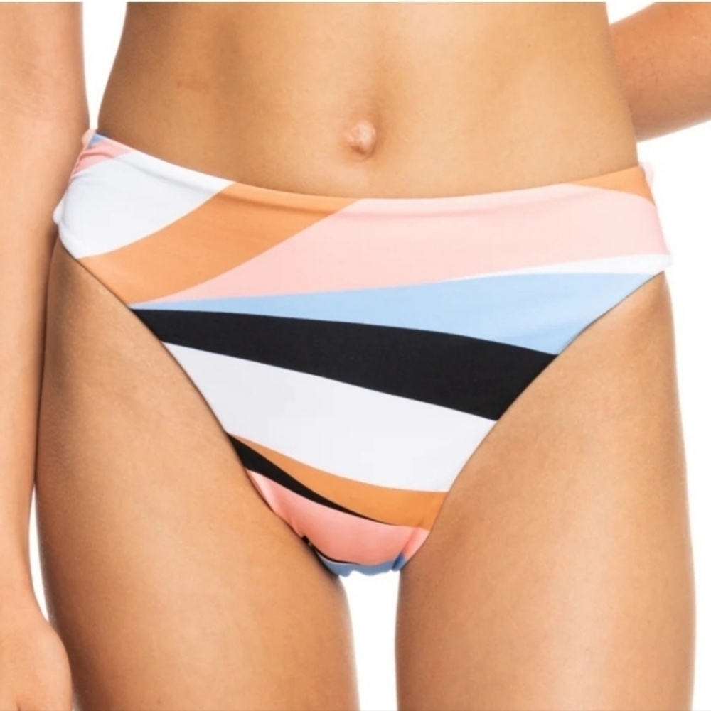 New Roxy Women Paradiso Passport High Waist Bikini Bottom Striped sz M